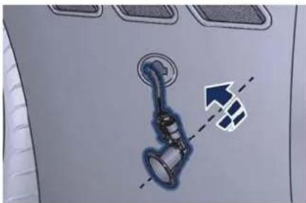 Diagram of a car interior showing a valve and directional arrow, no text or symbols present