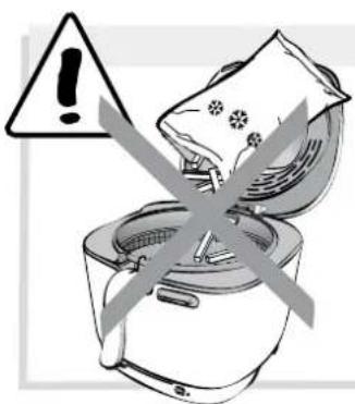Warning symbol and instruction to ignore the kitchen appliance, featuring a warning triangle and crossed-out arrows.