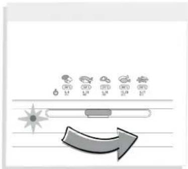 Weather icons and a curved arrow indicating direction or change, with symbols like raindrops, sun, and water.