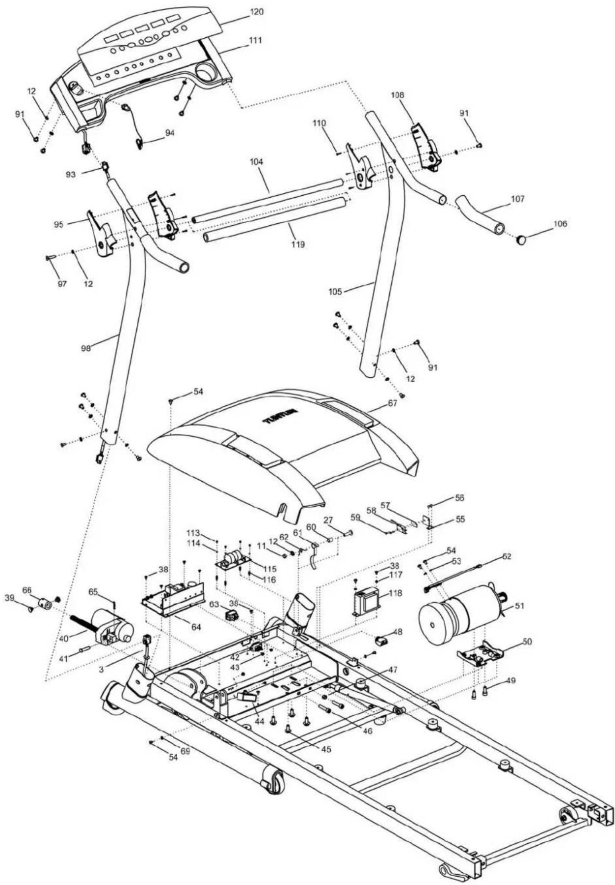Technical diagram of a mechanical assembly with numbered components and dimension annotations