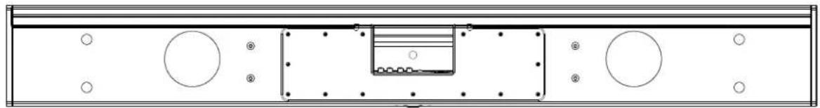 Top-down schematic of a rectangular room with circular and rectangular elements, no text or symbols present