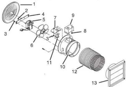 Exploded view diagram of a mechanical device with numbered components for identification