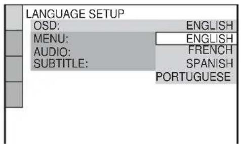CONFIGURACIÓN DE IDIOMA OSD: INGLÉS MENÚ: INGLÉS AUDIO: FRANCÉS SUBTÍTULOS: ESPAÑOL PORTUGUÉS