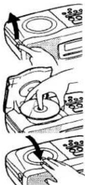 Diagram showing three steps of a mechanical device with directional arrows indicating motion or operation.