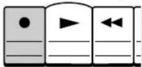 Diagram showing three labeled buttons: a black dot, a play button with arrow, and a left-pointing triangle.