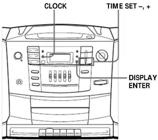 CLOCK TIME SET -, + DISPLAY ENTER