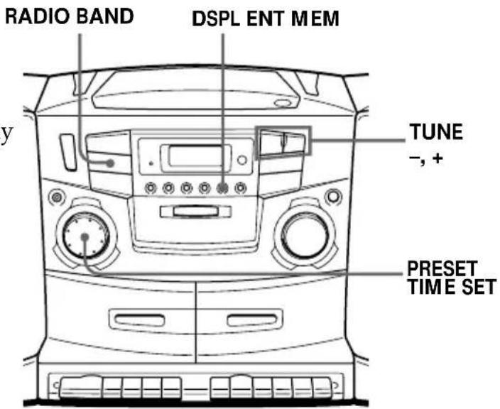 RADIO BAND DSPL ENT MEM TUNE -, + PRESET TIME SET