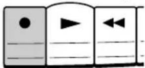 Diagram showing three rectangular panels with symbols: a black dot, a play button, and a left-pointing triangle, arranged horizontally.