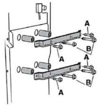 Technical diagram showing mechanical assembly with labeled components A and B, likely for a robotic or electrical system.