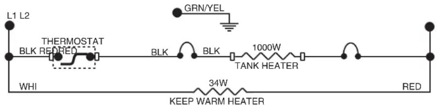 L1 L2 THERMOSTAT BLK RED GRN/YEL BLK BLK 1000W TANK HEATER WHI 34W RED KEEP WARM HEATER