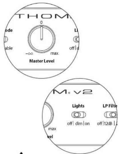 THOM ode able -∞ max Master Level L1 off | d M. v2 Lights max vel OFF | dim | on LP Filte off | 12dB | z