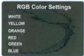 RGB Color Settings WHITE YELLOW ORANGE RED GREEN BLUE