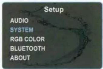 Setup AUDIO SYSTEM RGB COLOR BLUETOOTH ABOUT