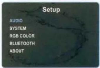 Setup AUDIO SYSTEM RGB COLOR BLUETOOTH ABOUT