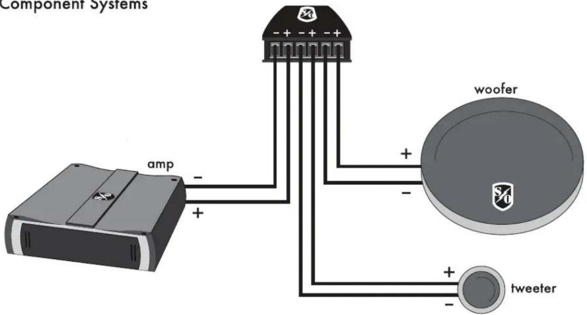 Component Systems amp + - + - woofer + - + - tweeter