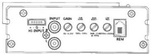 HI-INPUT E G INPUT GAIN 4V - 2.2V 10mA - 50mA RUN 12dB/30mA - 20dB at 10mA REM