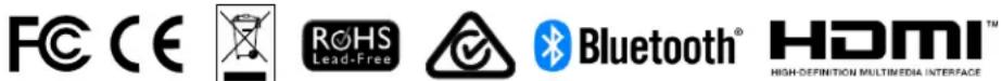 FCC CE ROHS Lead-Free Bluetooth® HDMI™ HIGH-DEFINITION MULTIMEDIA INTERFACE