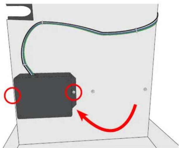 3D diagram of a mechanical component with curved wires and a highlighted section, showing red arrows indicating motion (no text or symbols)