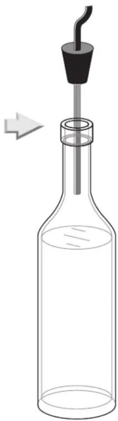 Simple line drawing of a bottle with a stopper and a side outlet, no text or symbols present.
