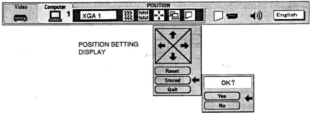 Video Computer 1 XGA 1 POSITION English POSITION SETTING DISPLAY Reset Stored Quit OK? Yes No
