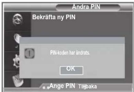 Andra PIN Bekräfta ny PIN PIN-koden har ändrats. OK Ange PIN Tihbaka