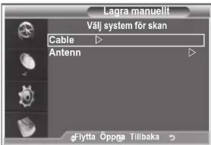 Lagra manuelit Välj system för skan Cable Antenn Flytta Öppna Tillbaka
