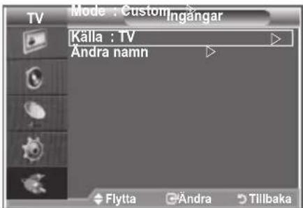 TV Mode : CustomIngångar Källa : TV Andra namn Flytta Andra Tillbaka