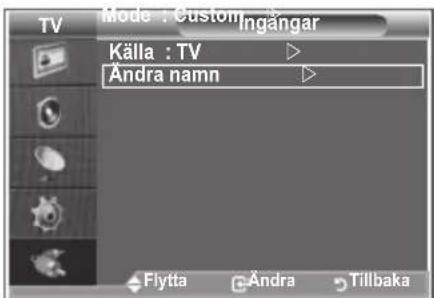 TV Mode : Custom Ingangar Källa : TV Andra namn Flytta Andra Tillbaka