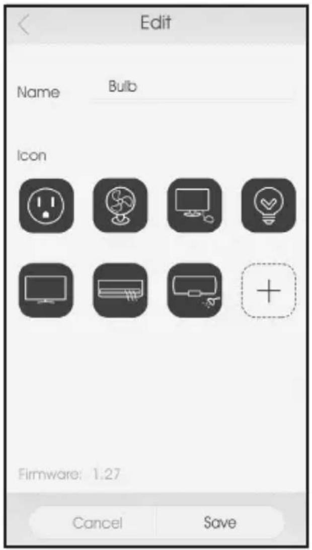 Edit Name Bulb Icon Firmware: 1.27 Cancel Save