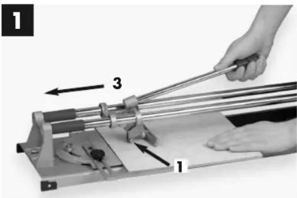 Diagram showing a hand using a tool to interact with a mechanical device, labeled with parts 1 and 3.