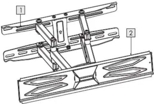 Technical diagram of a mechanical assembly with labeled parts 1 and 2