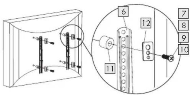 Technical diagram showing a 3D box with internal components and a close-up of a vertical component with numbered parts.