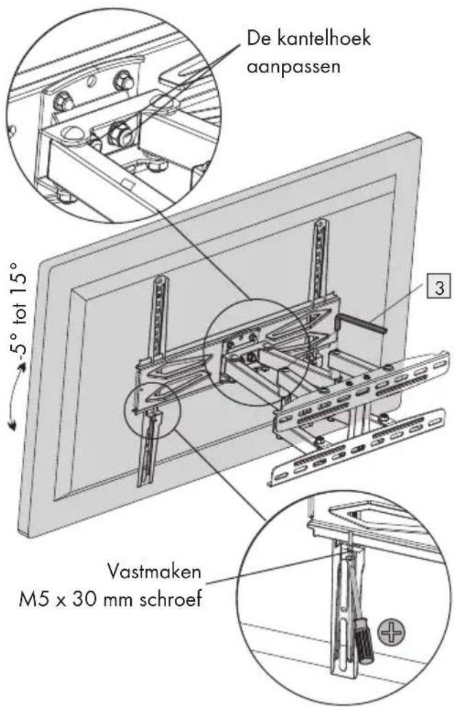De kantelhoek aanpassen -5° tot 15° 3 Vastmaken M5 x 30 mm schroef