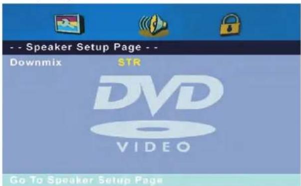 - - Speaker Setup Page - - Downmix STR DVD VIDEO Go To Speaker Setup Page