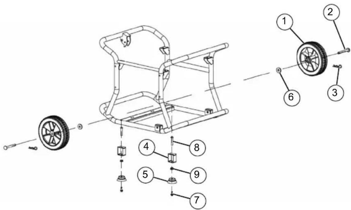 Technical diagram of a vehicle chassis with numbered parts and labeled components