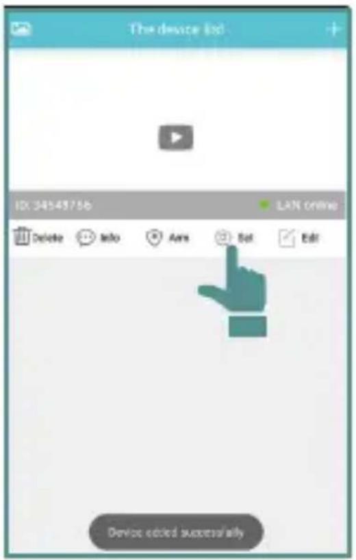 The device list ID: 34543756 LAN online Delete Info Ams Sat Edit Device added successfully