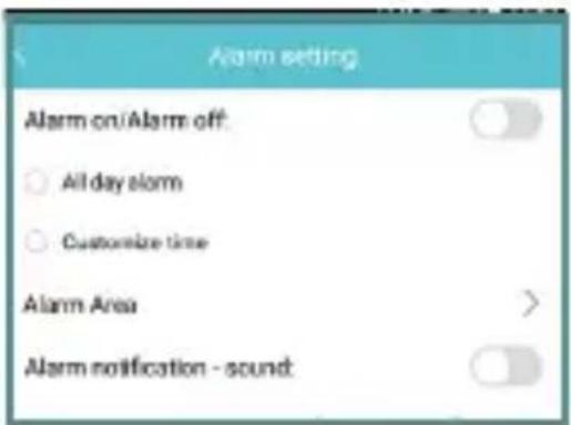 Alarm setting Alarm on/Alarm off: All day alarm Customize time Alarm Area Alarm notification - sound