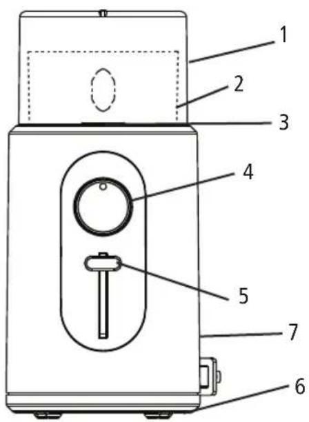 Technical diagram of a portable device with numbered parts labeled 1 through 7