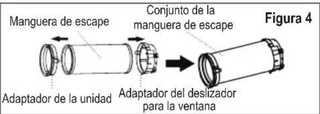 Manguera de escape Conjunto de la manguera de escape Adaptador de la unidad Adaptador del deslizador para la ventana Figura 4