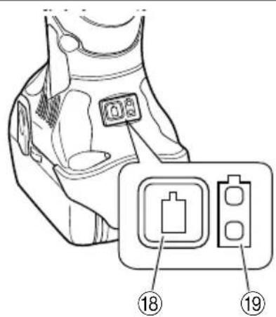 Technical diagram showing a device with labeled components, including a button and two switches labeled 18 and 19.