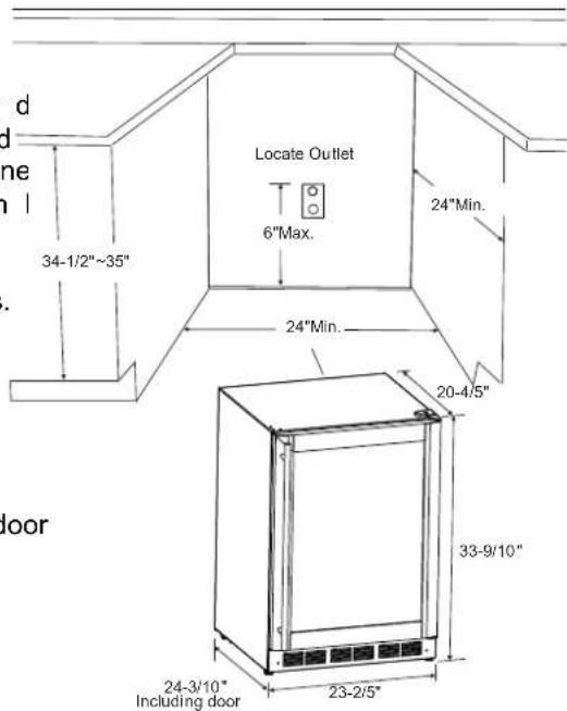d ne l 34-1/2"~35" Locate Outlet 6"Max. 24"Min. 24"Min. 20-4/5" 33-9/10" 24-3/10" Including door 23-2/5"