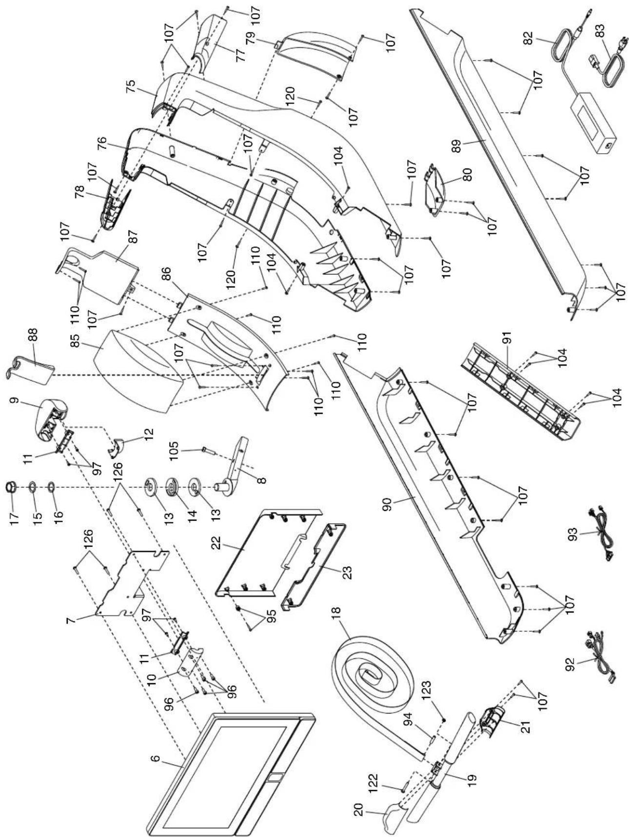 Technical schematic diagram of a device's internal components with numbered parts and assembly annotations