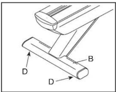 Technical diagram showing mechanical assembly with labeled parts D and B