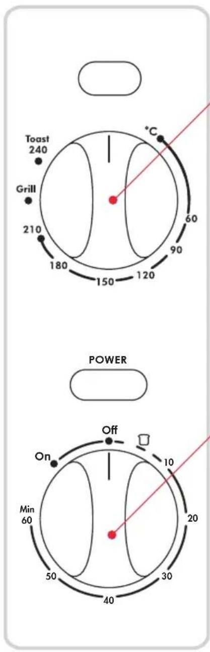 Toast 240 Grill 210 180 150 120 90 60 °C POWER Off On Min 60 50 40 30 20 10