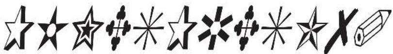 Collection of star and pencil symbols including stars, crosses, and a pencil icon
