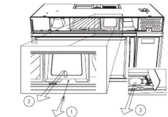 Technical diagram of a device with labeled components and internal structure, showing parts numbered 1, 2, and 3.