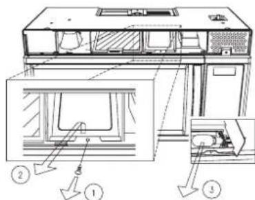 Technical diagram of a device with labeled components and directional arrows indicating assembly or installation steps.