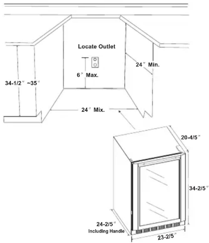 Locate Outlet 34-1/2" ~35" 6" Max. 24" Min. 24" Mix. 20-4/5" 34-2/5" 24-2/5" Including Handle 23-2/5"