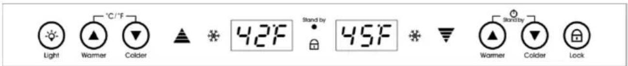 Light Warmer Colder °C/°F 42°F Stand by 45°F Stand by Warmer Colder Lock