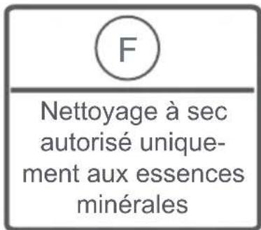 F Nettoyage à sec autorisé uniquement aux essences minérales